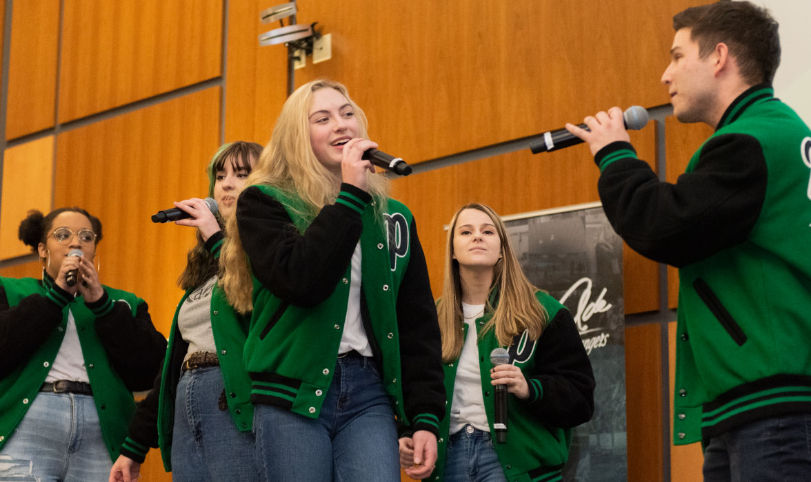 The Parkside Range, a student a cappella performance group, performs at the Ranger Romp.