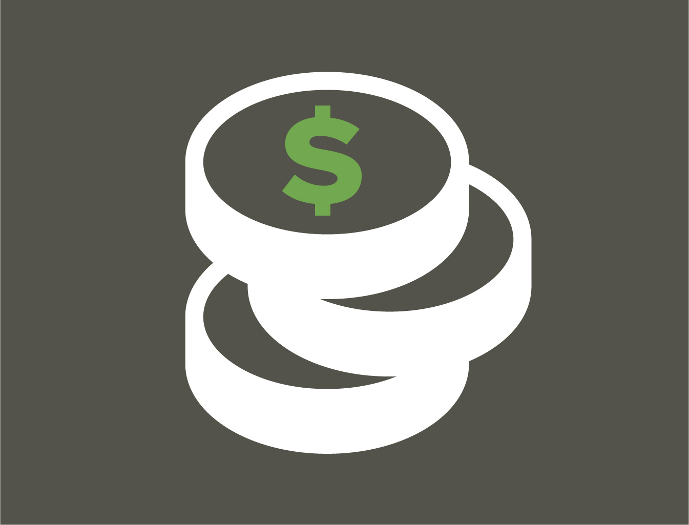 icon of stacked coins with a dollar sign in green