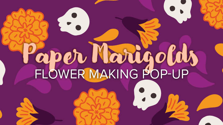 purple and orange marigold and skull background