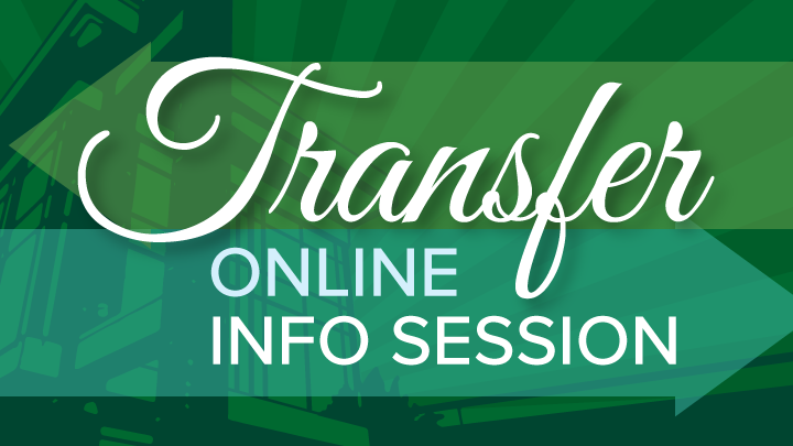 Transfer online info session text with green arrow