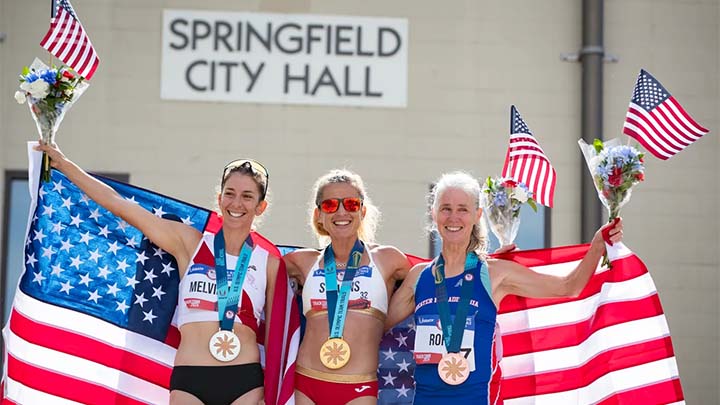 Miranda Melville, Robyn Stevens, and Michelle Rohl after the Race Walk Olympic Trials. Photo by Ben Lonergan, The Register-Guard
