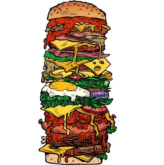 illustrated burger stacked high