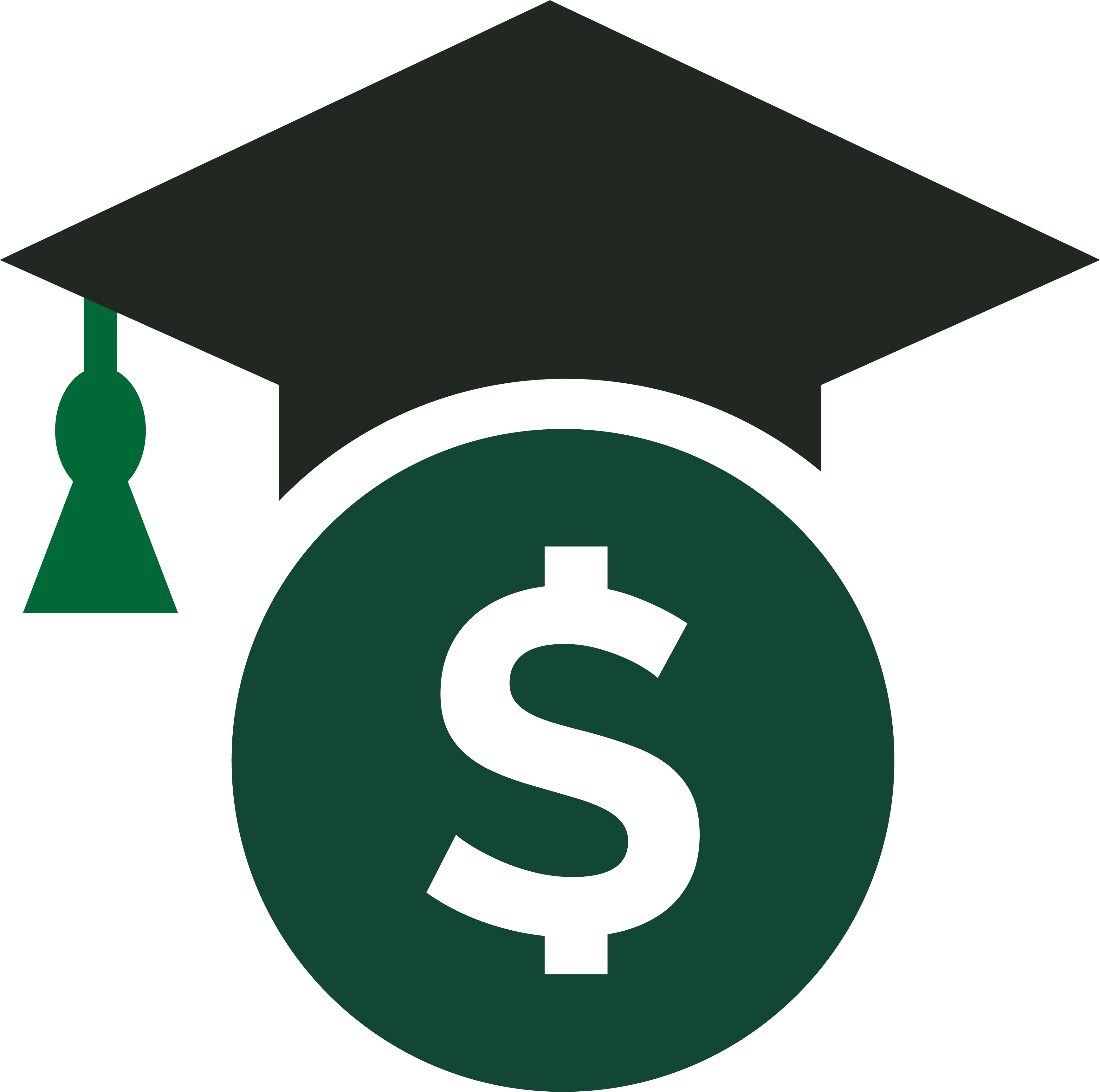 image of a grad cap over a circle with a dollar sign