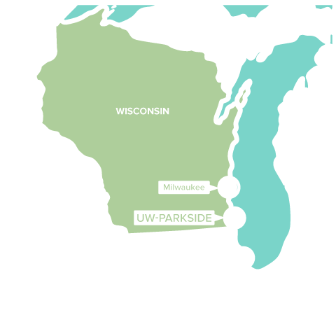UW-Parkside is located between Milwaukee and Chicago.