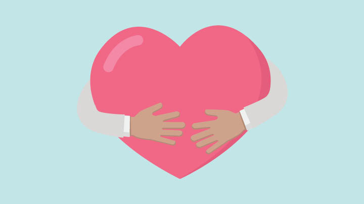 Heart with hands hugging it, illustration