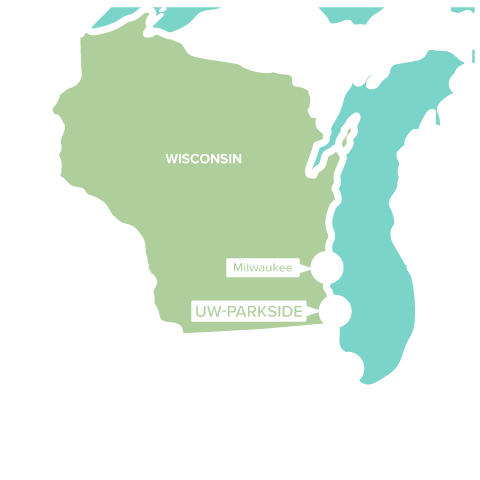Homepage Graphic - Parkside Wisconsin Map UW-Parkside is located between Milwaukee and Chicago.