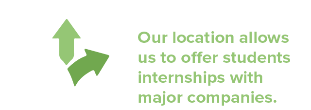 Location = Opportunities Out location allows us to offer students internships with major companies.